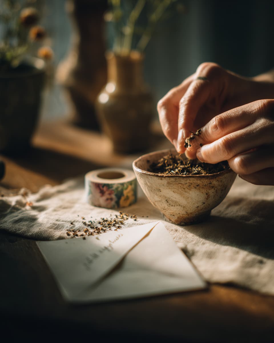 Hands pressing seeds into dark soil in a small pot.
